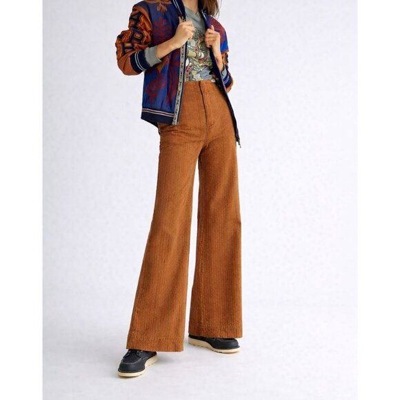 Free People Pants - Free People Womens Star Of Wonder Striped Brown Wide-Leg Pants Medium